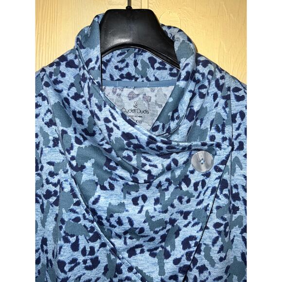 Cuddl Duds Cardigan Sweatshirt Womens 2X Blue Leopard French Terry Thumb Holes - Picture 6 of 15